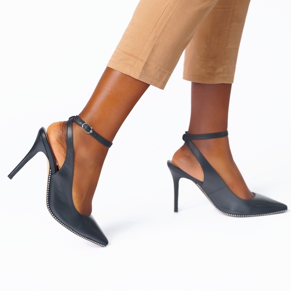 Black leather sling backs - Picture 3 of 4